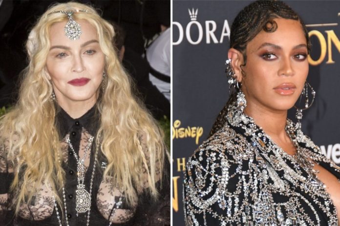 Madonna (li.) ist in einem Song von Beyoncé zu hören. / Source: Birdie Thompson/AdMedia/ImageCollect / Ovidiu Hrubaru/Shutterstock