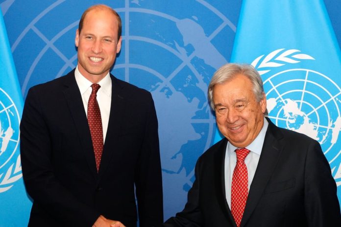 Prinz William an der Seite von Generalsekretär António Guterres. / Source: imago/UPI Photo
