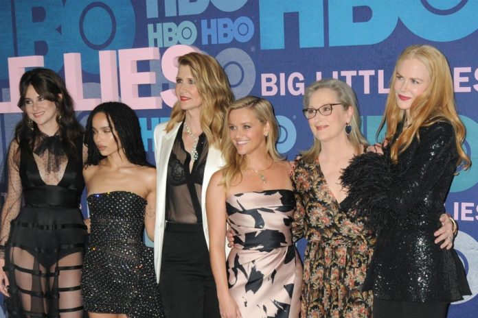 Shailene Woodley, Zoë Kravitz, Laura Dern, Reese Witherspoon, Meryl Streep und Nicole Kidman (v.l.n.r.) bei einem Event zur Premiere der zweiten 
