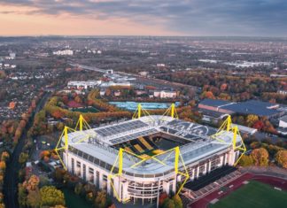 Countdown zur EM: Das sind die Gastgeberstädte in NRW Der Signal Iduna Park in Dortmund, das ehemalige Westfalen-Stadion, ist einer der bedeutendsten Fußball-Tempel in Europa. / Source: uslatar/Shutterstock.com