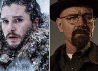 Straßenfeger: Serien, die Rekorde gebrochen haben Die Hauptdarsteller zweier Serien, die Rekorde gebrochen haben: Kit Harington aus "Game of Thrones", daneben Bryan Cranston aus "Breaking Bad". / Source: Helen Sloan/HBO/imago images/Cinema Publishers Collection