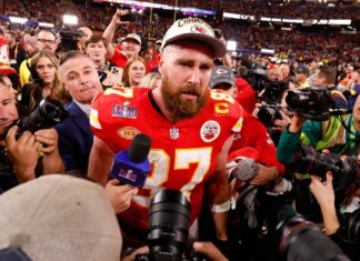 Travis Kelce reagiert auf sexistische Rede von Teamkollege Travis Kelce gewann mit den Kansas City Chiefs den diesjährigen Super Bowl. / Source: ddp