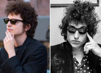 Timothée Chalamet als Bob Dylan: Neue Bilder vom Set in New York City Links Timothée Chalamet 2024 als Bob Dylan und rechts der echte Bob Dylan im Jahr 1966. / Source: METROPOLIS/Bauer-Griffin/GC Images / imago images/TT