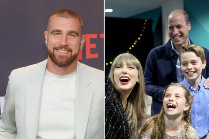 Travis Kelce lernte bei einem Konzert von Freundin Taylor Swift vergangene Woche Prinz William, Prinz George und Prinzessin Charlotte kennen. / Source: imago/Newscom / EyePress / AdMedia/ImageCollect