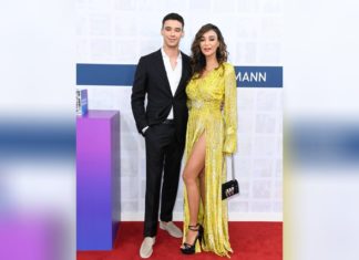 Hingucker in Kanariengelb: Verona Pooth legt farbenfrohen Auftritt hin Verona und San Diego Pooth bei der Bertelsmann Party in Berlin. / Source: imago/Marja