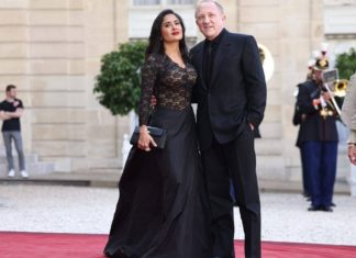 Staatsbankett in Paris: Salma Hayek im gewagten Spitzenkleid