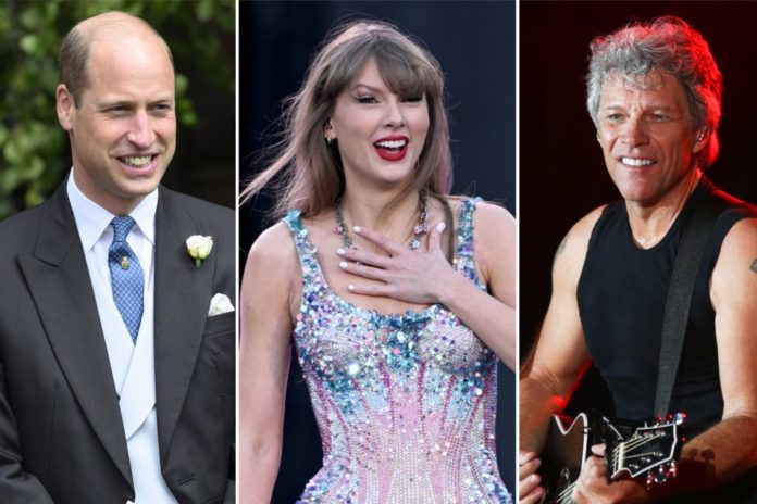 Nur zwei der berühmten Taylor-Swift-Besucher: Prinz William (l.) und Jon Bon Jovi (r.). / Source: [M] imago/Cover-Images / imago/AAP / Debby Wong/Shutterstock.com